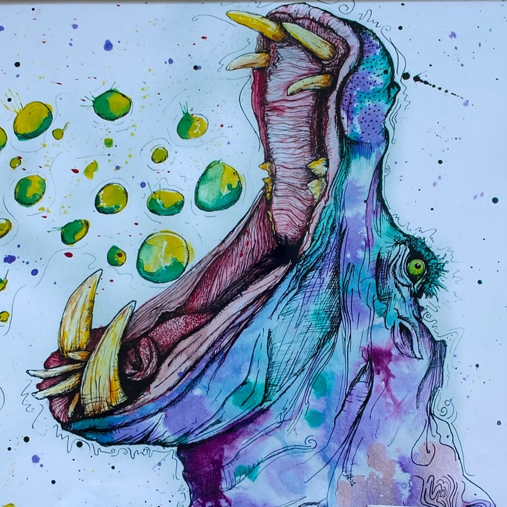 Hippo Watercolor Print